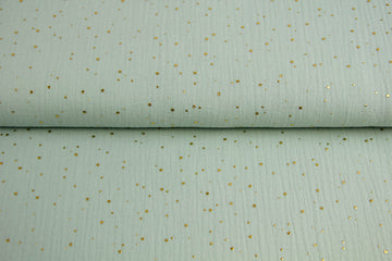 0,5 m Musselin, Double Gauze, Baumwollstoff, mint, hellmint, mit goldenen Punkten
